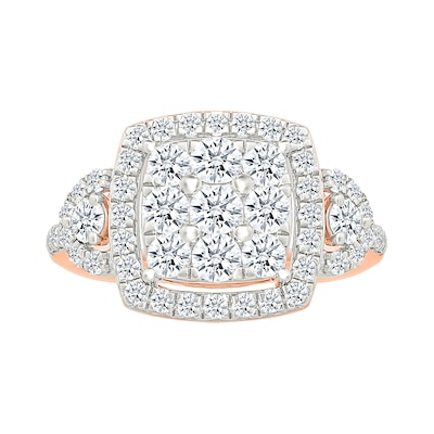 1.23 CT. T.W. Cushion-Shaped Multi-Diamond Frame Collar Bridal Set in 10K Rose Gold