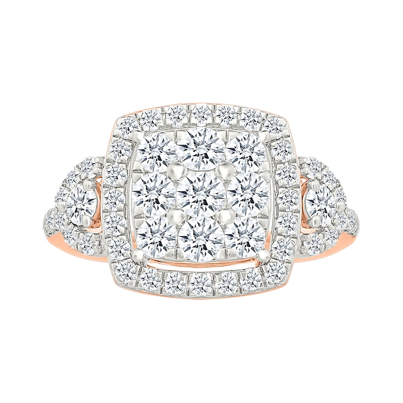 1.23 CT. T.W. Cushion-Shaped Multi-Diamond Frame Collar Bridal Set in 10K Rose Gold