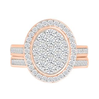 1.23 CT. T.W. Oval-Shaped Multi-Diamond Bezel Frame Bridal Set in 10K Rose Gold