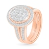 1.23 CT. T.W. Oval-Shaped Multi-Diamond Bezel Frame Bridal Set in 10K Rose Gold