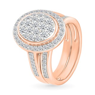 1.23 CT. T.W. Oval-Shaped Multi-Diamond Bezel Frame Bridal Set in 10K Rose Gold