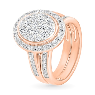 1.23 CT. T.W. Oval-Shaped Multi-Diamond Bezel Frame Bridal Set in 10K Rose Gold