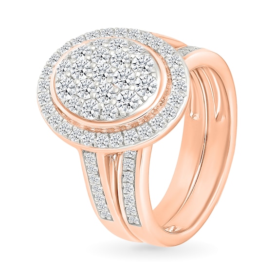 1.23 CT. T.W. Oval-Shaped Multi-Diamond Bezel Frame Bridal Set in 10K Rose Gold