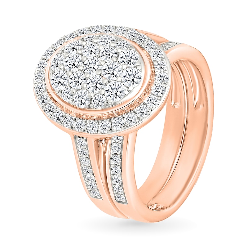 1.23 CT. T.W. Oval-Shaped Multi-Diamond Bezel Frame Bridal Set in 10K Rose Gold