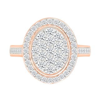 1.23 CT. T.W. Oval-Shaped Multi-Diamond Bezel Frame Bridal Set in 10K Rose Gold