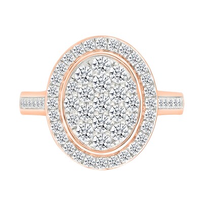 1.23 CT. T.W. Oval-Shaped Multi-Diamond Bezel Frame Bridal Set in 10K Rose Gold