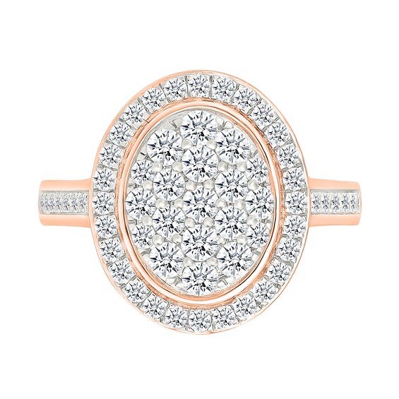 1.23 CT. T.W. Oval-Shaped Multi-Diamond Bezel Frame Bridal Set in 10K Rose Gold