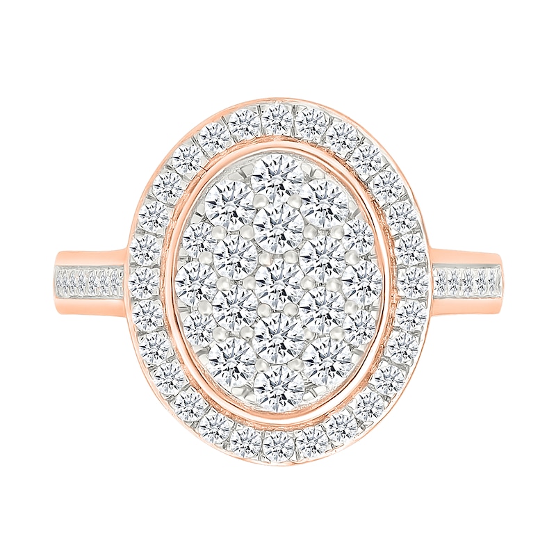 1.23 CT. T.W. Oval-Shaped Multi-Diamond Bezel Frame Bridal Set in 10K Rose Gold