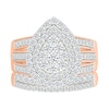 1.45 CT. T.W. Pear-Shaped Multi-Diamond Double Frame Triple Row Split Shank Bridal Set in 10K Rose Gold