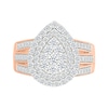 1.45 CT. T.W. Pear-Shaped Multi-Diamond Double Frame Triple Row Split Shank Bridal Set in 10K Rose Gold