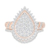 1.23 CT. T.W. Pear-Shaped Multi-Diamond Sunburst Frame Bridal Set in 10K Rose Gold