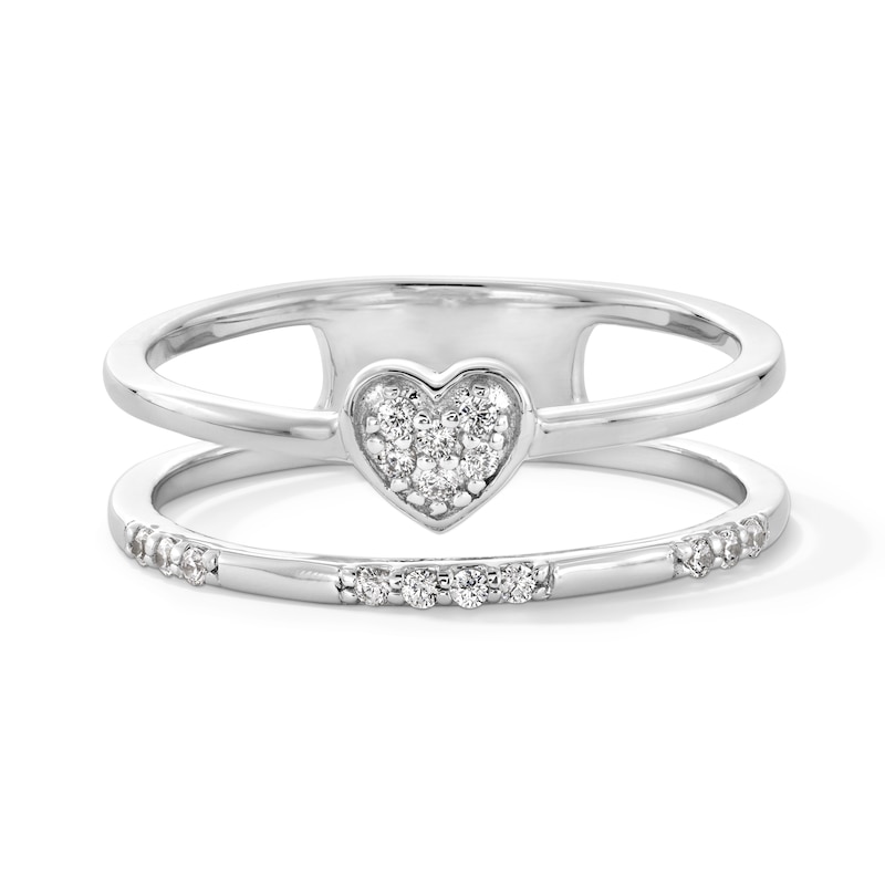 Main Image 1 of 0.10 CT. T.W. Heart-Shaped Multi-Diamond Open Shank Ring in Sterling Silver