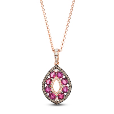 Le Vian® Oval Certified Passion Ruby™ and 0.45 CT. T.W. Diamond Marquise Drop Pendant in 14K Strawberry Gold®