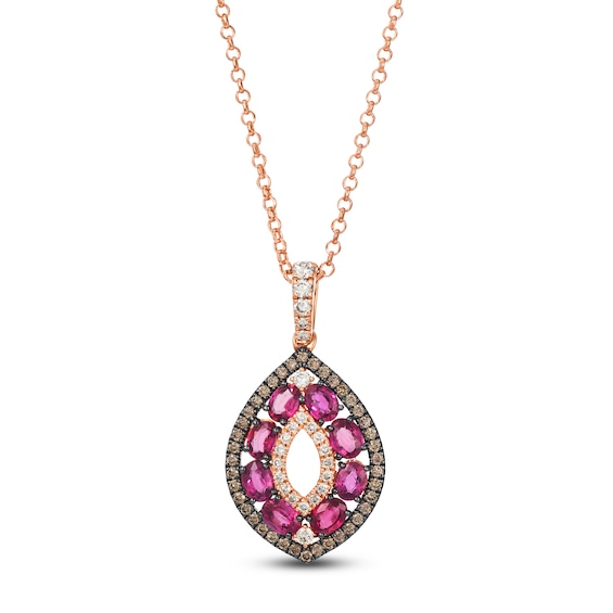 Le Vian® Oval Certified Passion Ruby™ and 0.45 CT. T.W. Diamond Marquise Drop Pendant in 14K Strawberry Gold®