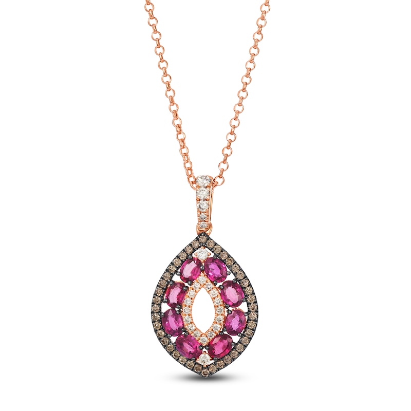 Le Vian® Oval Certified Passion Ruby™ and 0.45 CT. T.W. Diamond Marquise Drop Pendant in 14K Strawberry Gold®