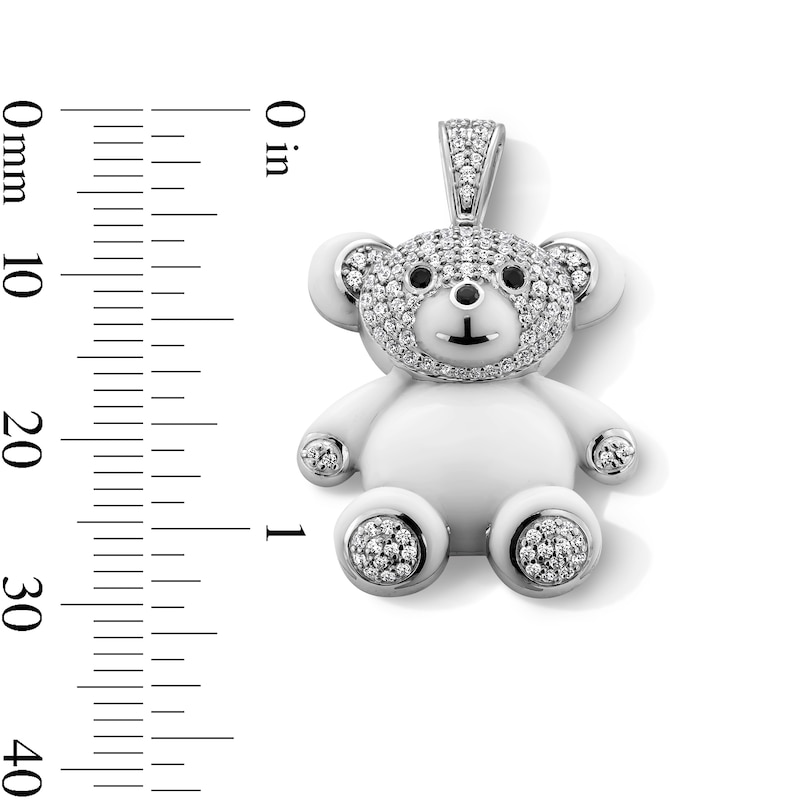 Main Image 3 of 0.50 CT. T.W. Black and White Diamond Ceramic Teddy Bear Necklace Charm in Sterling Silver