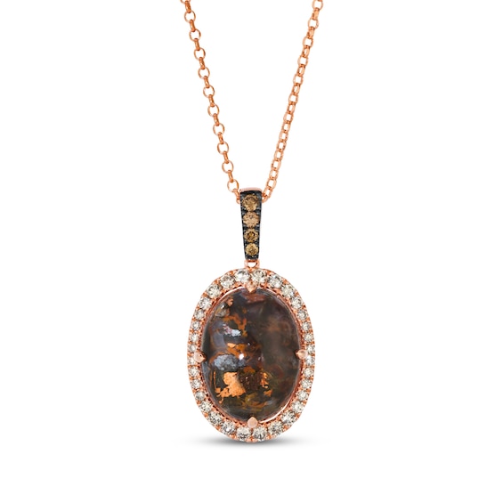 Le Vian® Oval Green Chalcedony and 0.58 CT. T.W. Diamond Frame Drop Pendant in 14K Strawberry Gold® - 19”