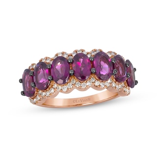 Le Vian® Oval Raspberry Rhodolite™ Garnet and 0.29 CT. T.W. Diamond Scallop Edge Ring in 14K Strawberry Gold® - Size 7