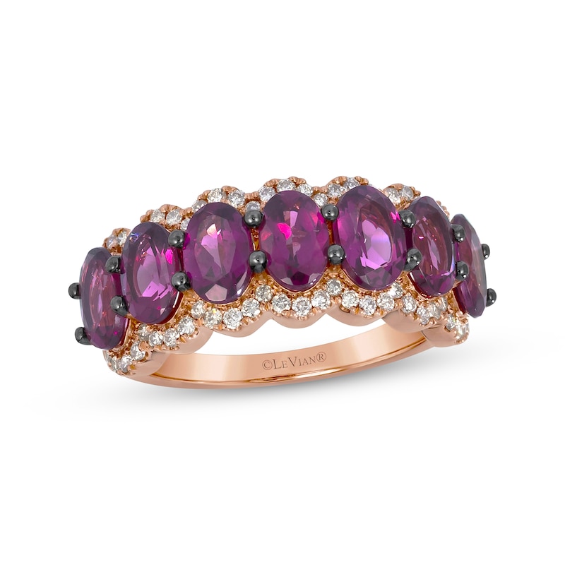 Le Vian® Oval Raspberry Rhodolite™ Garnet and 0.29 CT. T.W. Diamond Scallop Edge Ring in 14K Strawberry Gold® - Size 7