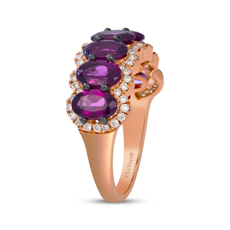 Le Vian® Oval Raspberry Rhodolite™ Garnet and 0.29 CT. T.W. Diamond Scallop Edge Ring in 14K Strawberry Gold® - Size 7