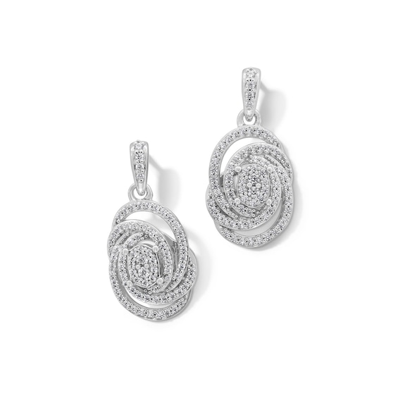 0.50 CT. T.W. Oval-Shaped Multi-Diamond Swirl Knot Drop Earrings in Sterling Silver