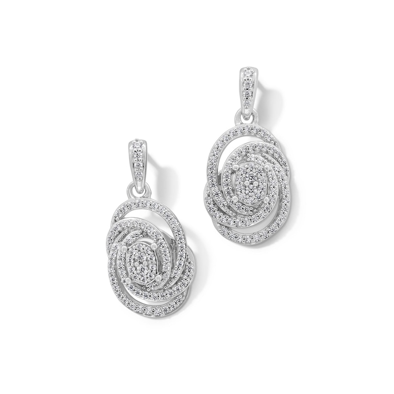 0.50 CT. T.W. Oval-Shaped Multi-Diamond Swirl Knot Drop Earrings in Sterling Silver