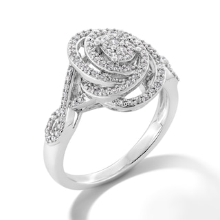 0.50 CT. T.W. Oval-Shaped Multi-Diamond Swirl Frame Twist Shank Ring in Sterling Silver