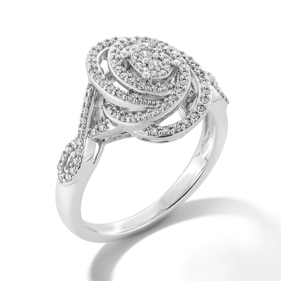 0.50 CT. T.W. Oval-Shaped Multi-Diamond Swirl Frame Twist Shank Ring in Sterling Silver