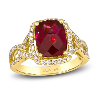 Le Vian® Cushion-Cut Pomegranate Garnet™ and 0.45 CT. T.W. Nude Diamond™ Frame Ring in 14K Honey Gold™ - Size 7