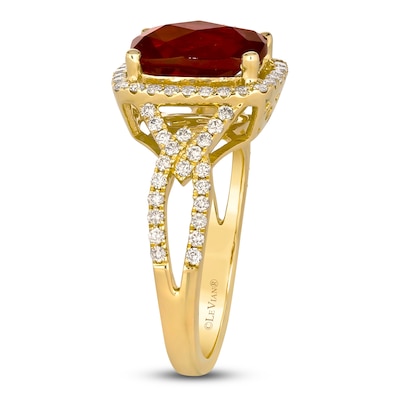 Le Vian® Cushion-Cut Pomegranate Garnet™ and 0.45 CT. T.W. Nude Diamond™ Frame Ring in 14K Honey Gold™ - Size 7