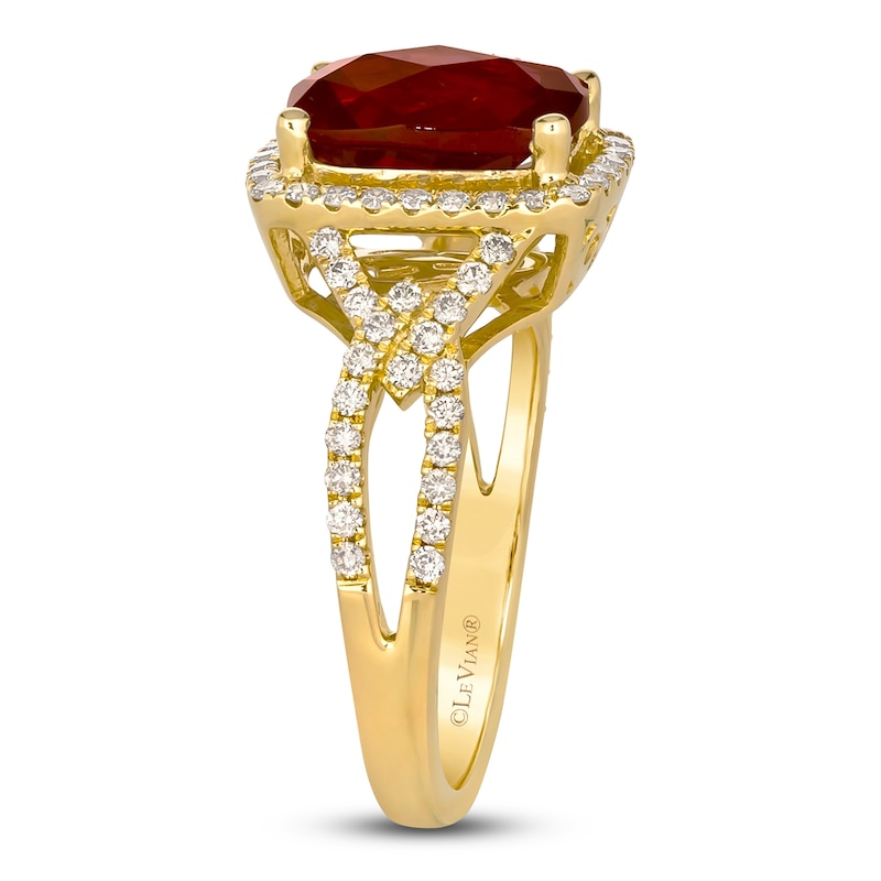 Le Vian® Cushion-Cut Pomegranate Garnet™ and 0.45 CT. T.W. Nude Diamond™ Frame Ring in 14K Honey Gold™ - Size 7