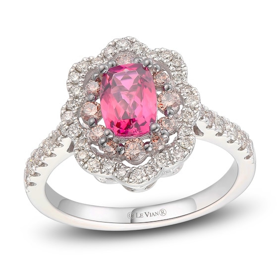 Le Vian® Cushion-Cut Passion Fruit Tourmaline™ and 0.58 CT. T.W. Diamond Flower Frame Ring in Platinum - Size 7