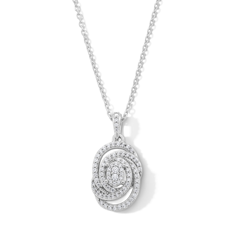 Main Image 1 of 0.30 CT. T.W. Oval-Shaped Multi-Diamond Swirl Knot Drop Pendant in Sterling Silver