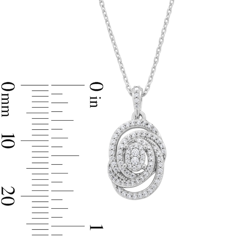 Main Image 4 of 0.30 CT. T.W. Oval-Shaped Multi-Diamond Swirl Knot Drop Pendant in Sterling Silver