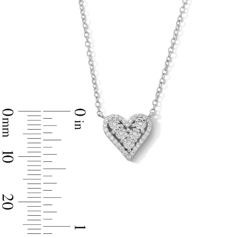 Main Image 2 of 0.085 CT. T.W. Heart-Shaped Multi-Diamond Frame Necklace in Sterling Silver