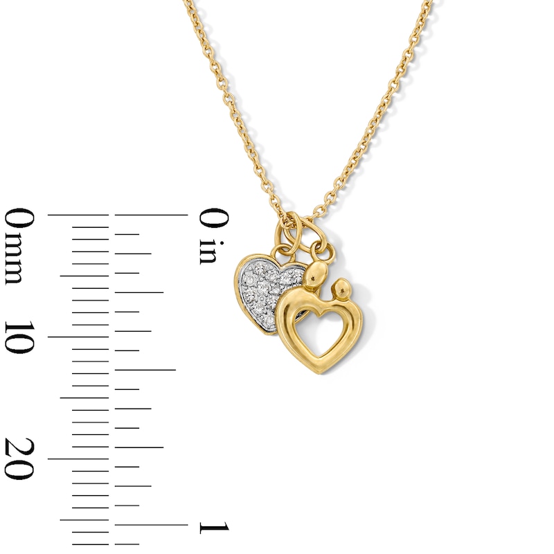 Main Image 3 of 0.04 CT. T.W. Heart-Shaped Multi-Diamond Motherly Love Double Charm Pendant in 10K Gold