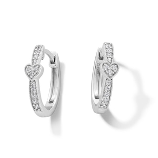 0.12 CT. T.W. Heart-Shaped Multi-Diamond Hoop Earrings in Sterling Silver