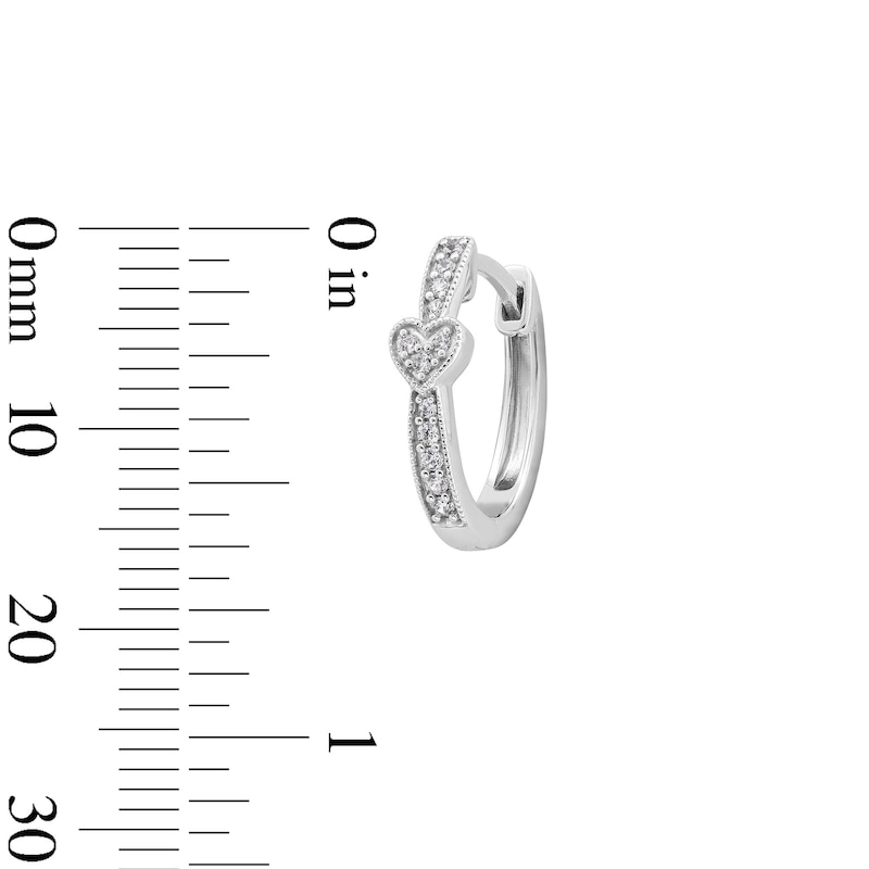 Main Image 3 of 0.12 CT. T.W. Heart-Shaped Multi-Diamond Hoop Earrings in Sterling Silver