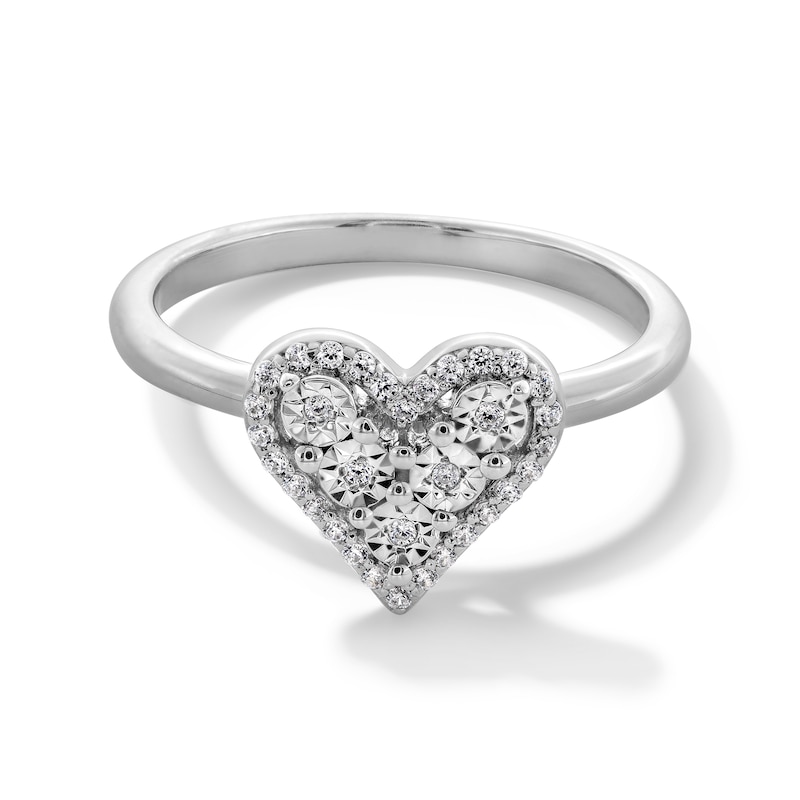 Main Image 1 of 0.085 CT. T.W. Heart-Shaped Multi-Diamond Frame Ring in Sterling Silver