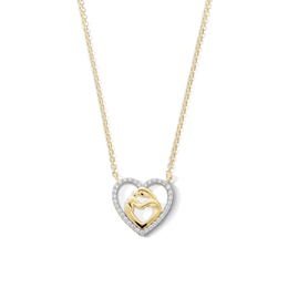 0.085 CT. T.W. Diamond Motherly Love Heart Necklace in 10K Gold - 17&quot;