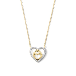 0.085 CT. T.W. Diamond Motherly Love Heart Necklace in 10K Gold - 17"