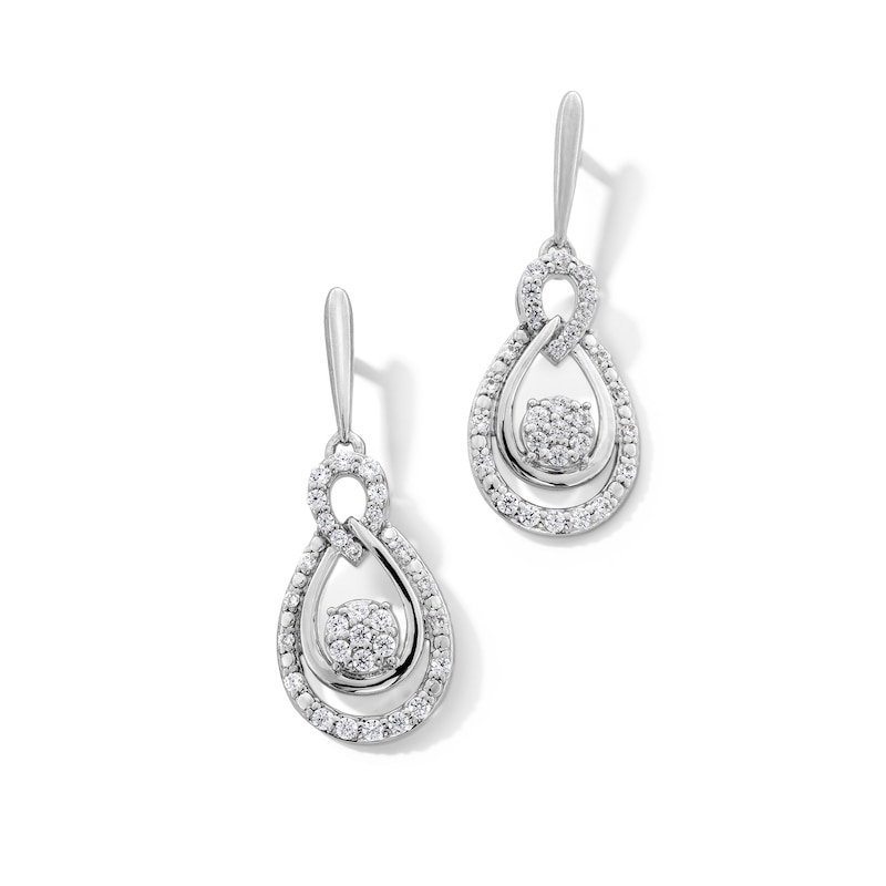 Main Image 1 of 0.23 CT. T.W. Multi-Diamond Double Teardrop Earrings in Sterling Silver