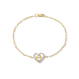 0.085 CT. T.W. Diamond Motherly Love Heart Bracelet in 10K Gold - 7.25&quot;