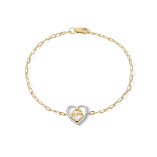 0.085 CT. T.W. Diamond Motherly Love Heart Bracelet in 10K Gold - 7.25"