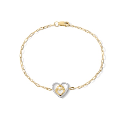 0.085 CT. T.W. Diamond Motherly Love Heart Bracelet in 10K Gold - 7.25"