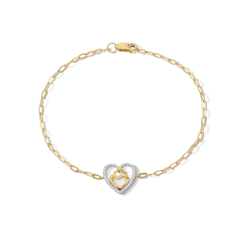 Main Image 1 of 0.085 CT. T.W. Diamond Motherly Love Heart Bracelet in 10K Gold - 7.25&quot;