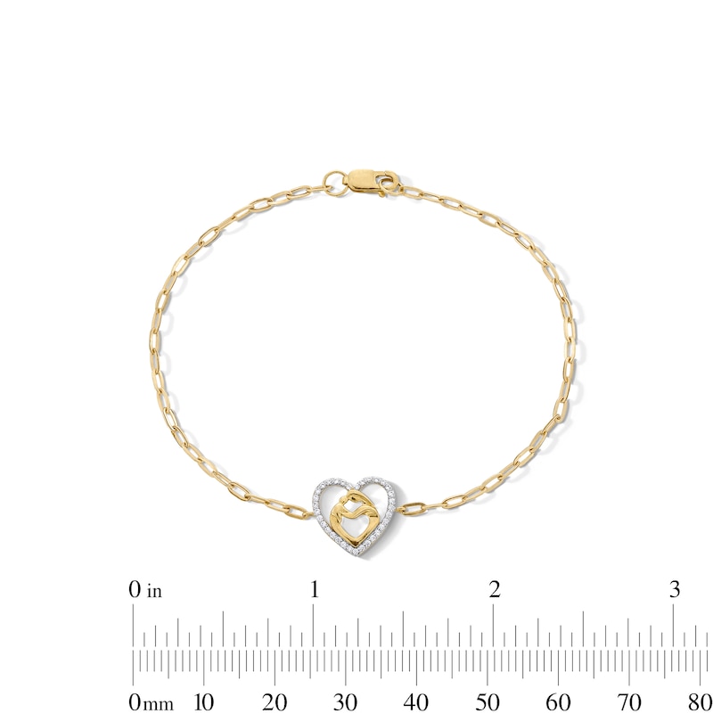 0.085 CT. T.W. Diamond Motherly Love Heart Bracelet in 10K Gold - 7.25"