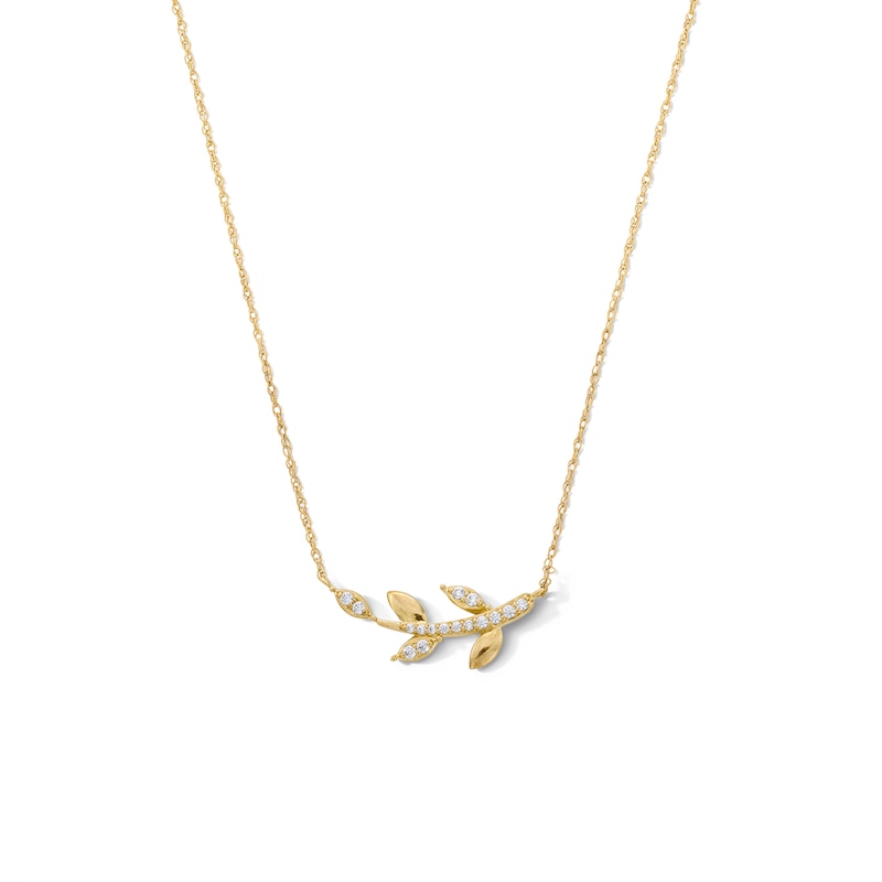 Main Image 1 of 0.04 CT. T.W. Diamond Leaf Vine Necklace in 10K Gold