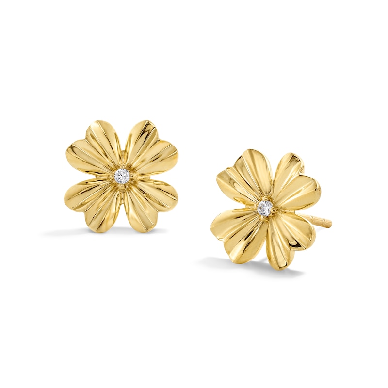 Main Image 1 of Diamond Accent Clover Stud Earrings in 10K Gold