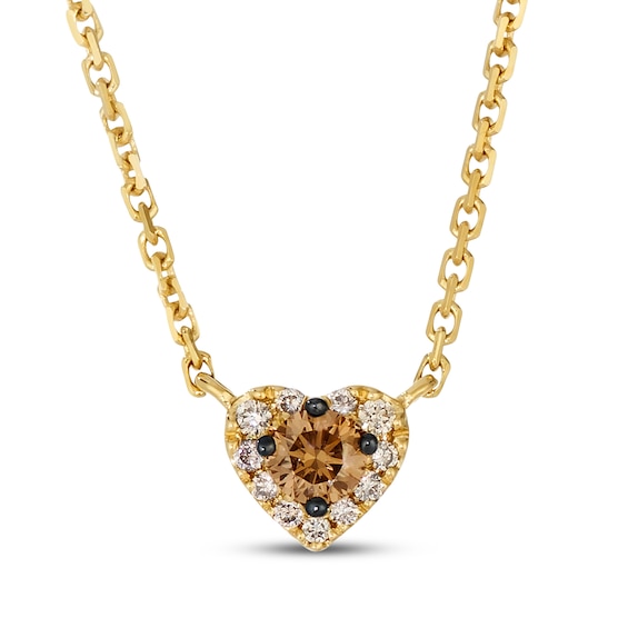 Le Vian® 0.145 CT. T.W. Chocolate Diamond® and Nude Diamond™ Heart Frame Necklace in 14K Honey Gold™ - 19"